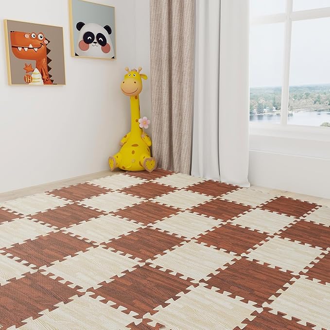 Skyweaver 12 Tiles Soft Non-Toxic Baby Play Mat for Floor EVA Foam Jigsaw Puzzle Play Mat, Interlocking Squares with 0.6inch for Babies, Toddlers & Kids Gym, Nursery, Playroom, White