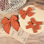 DEEKA 4 PCS Burnt Orange Cotton Linen Hair Bows 3 Styles 5" & 4" Handmade Hair Bow set for Toddler Girls Alligator Hair Clips Knot Bows Hair Accessories for Little School Girls (Burnt Orange)