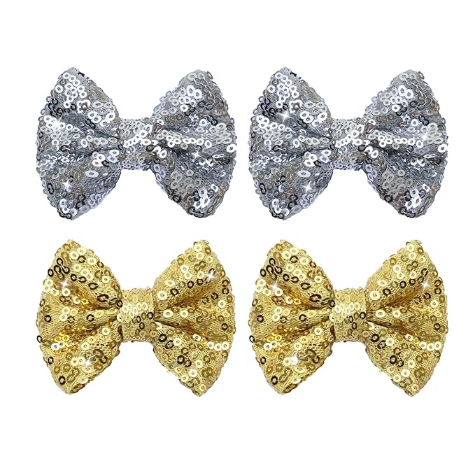 Gold Sequins Hair Bows for Girls Alligator Clips Hair Glitter Handmade Bows Hair Clip Toddler Teens Hair Accessories Gift for All Hair Types