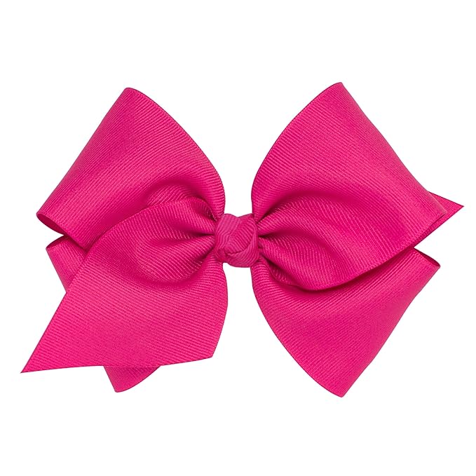 Wee Ones Girls' Premium Hair Bow with Knot Wrap Center on a WeeStay No-Slip Hair Clip, Size Mini King, Color Shocking Pink