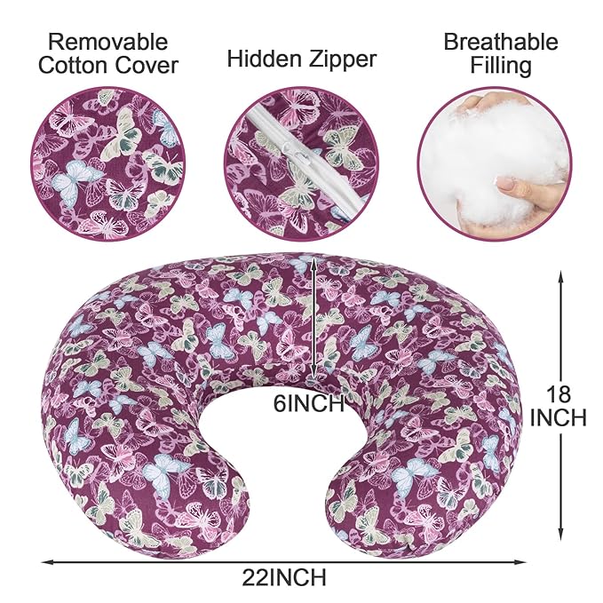 Nursing Pillow, Breastfeeding Pillow with Removable Cover, Ergonomic Breast Feeding Pillow, Baby Feeding Support Cushion for Mom Easier Breastfeeding- Original Size/Butterfly