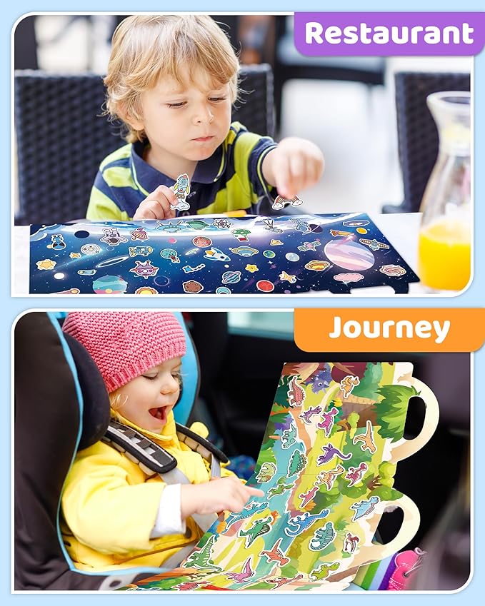 Benresive Reusable Sticker Books for Kids 2-4, Sticker Books for Toddlers 1-3 2-4, Toddler Travel Toys Activities Crafts Gifts - Dinosaurs, Space and Body