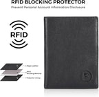 Polare Luxury RFID Blocking Leather Passport Holder Travel Wallet For Men and Women (Black with AirTag Slot)