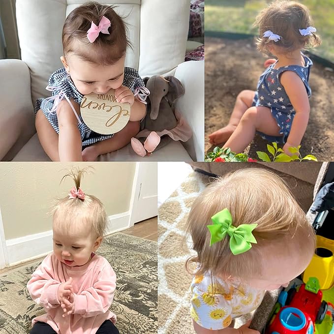 CÉLLOT Baby Hair Clips 50Pcs Tiny 2" Baby Hair Bows Fully Covered Barrettes Clips for Baby Girls Infants and Toddlers,25 Colors in Pairs