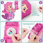 WERNNSAI Foldable Mermaid Pinata - Pull String Mermaid Birthday Party Supplies Extendable Mermaid with Blindfold Bat and Tassels Mermaid Party Decoration Folding Mermaid Girl Piñatas for Game