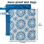 Tiny Twinkle Mess-Proof Waterproof Wet Dry Bag | 2-Pack Reusable Wet Bags for Swimsuits & Baby Clothes | Leakproof Wet Bag for Travel & Diaper Changes for Baby (Blue Tie Dye)