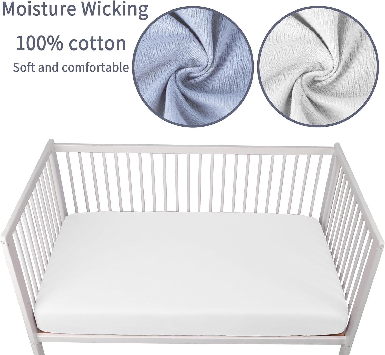 Crib Sheets for Boys Girls,100% Cotton Fitted Crib Sheet 2 Pack for Standard Crib and Toddler Mattress, Super Soft Breathable Baby Sheet 28x52x8in (White & Gray)