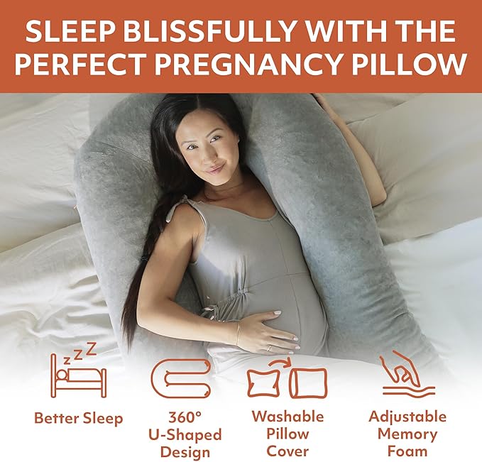 MedCline Pregnancy Pillow, Full Body Maternity Pillow For Side Sleeping, Comfortable Support for Bump, Back, Hip & Knees, Memory Foam Filling & Removable Cover, Pregnancy Essentials for Expecting Moms