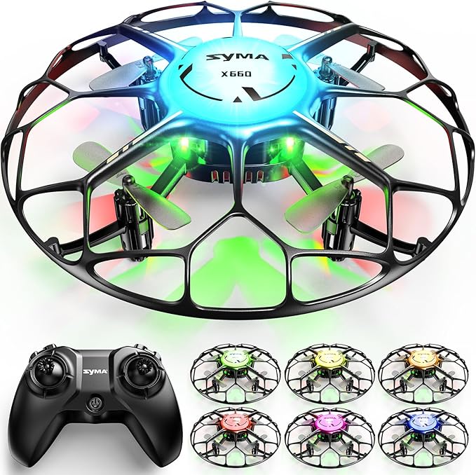 SYMA Drone for Kids with 7-Color LED Light, X660 Mini Drone with 3D Flip, Rotary Ascent, Headless Mode, Speed Switch and Full Protection RC Toys Gifts for Beginners Adults