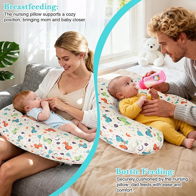 Nursing Pillow, Ergonomic C-Shape Breastfeeding Pillow for Breastfeeding & Bottle Feeding, Standard Size Breathable with Washable Cover, Hypoallergenic (0-18Months)
