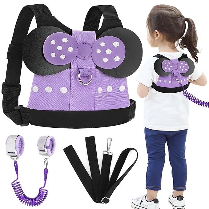Accmor Toddler Harness Leashes + Anti Lost Wrist Link, Cute Child Safty Harness Kids Leash, Adorable Child Anti Lost Leash Baby Walking Harness Wristband Assistant Belt Strap for Girls, Christmas Gift