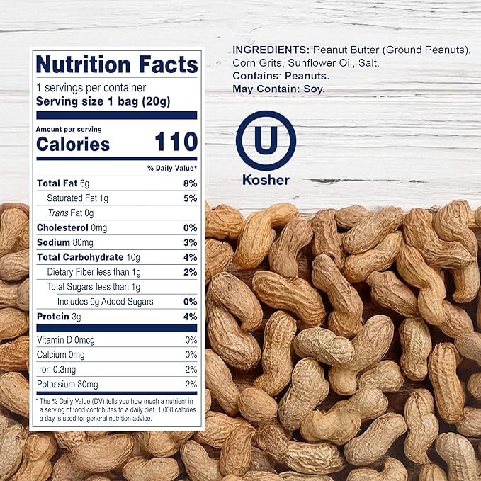 Gratify Bamba Peanut Butter Snacks for Families - All Natural Peanut Butter Corn Puffs Snacks ( 24 pack 0.7oz bags) - Made with 4 Simple Ingredients