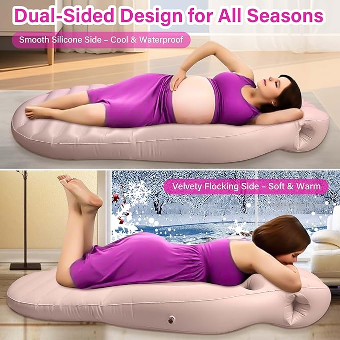 Inflatable Pregnancy Pillow with Belly & Head Hole – Full Body Maternity Airbed for Stomach Sleeping, Back Pain & SPD Relief – Comfortable, Portable & Includes Electric Pump Gray