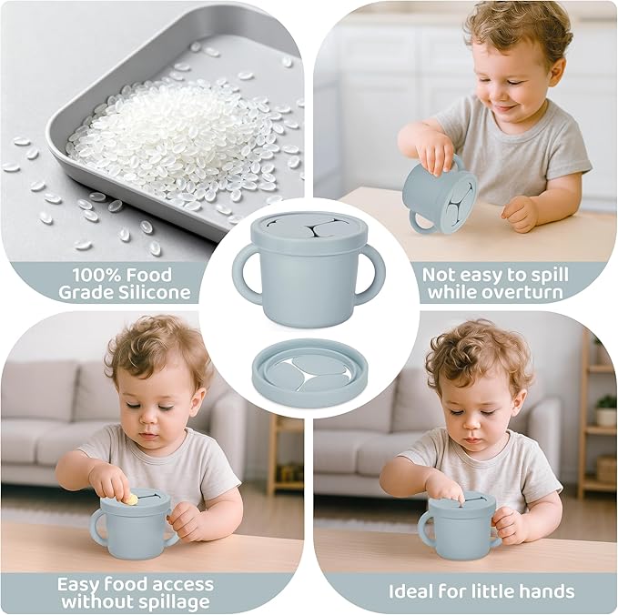 Snack Containers, Silicone Food Grade Silicone Cups, Toddler Snack Container Cups with Handles and Lid for Toddlers (Color 2)