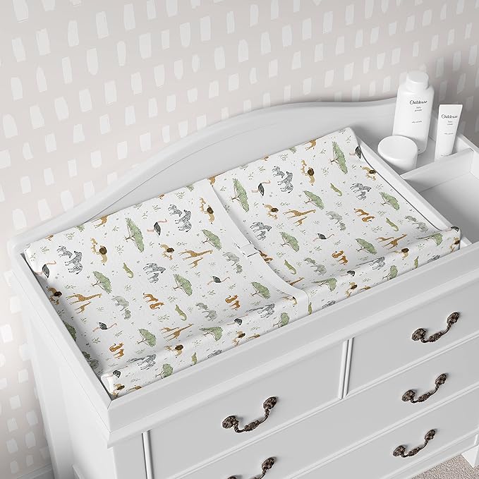 Baby Changing Pad Cover 2-Pack for Boys, Girls (Safari Adventure) - Premium Fitted Sheets Baby Diaper Changing Table Cover - Buttery Soft Cotton Blend