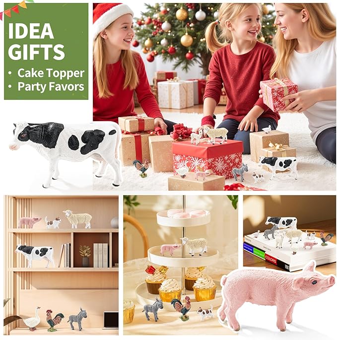 9PCS Realistic Farm Animal Toys for Toddlers, Educational Learning Plastic Farm Toy Animal Figure Set Playset Including Cow Sheep Pig Dog Figurines for Kid