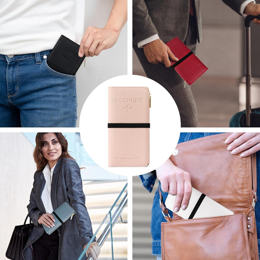 Travel Passport Wallet, RFID Blocking Passport Holder with Zipper, Passport Cover for Women Men, PU Leather Travel Document Organizer with Card Slots, Gift for Family Friends, Black