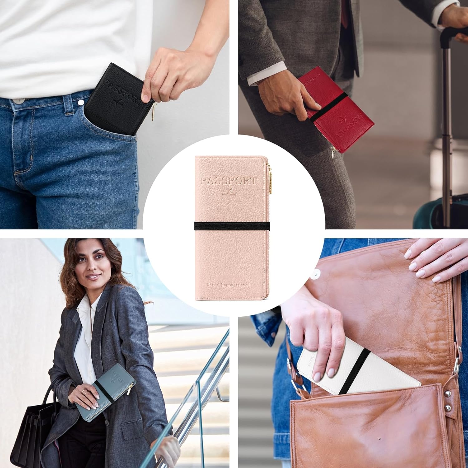 Travel Passport Wallet, RFID Blocking Passport Holder with Zipper, Passport Cover for Women Men, PU Leather Travel Document Organizer with Card Slots, Gift for Family Friends, Brown