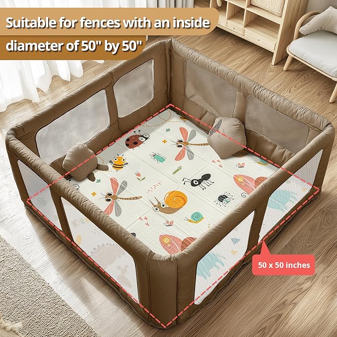 Foldable Baby Play Mat, PIGLOG Waterproof Playmats for Babies and Toddlers Kids, Safe Foam Playmat for Tummy Time, 50x50 Playpen Mat, Reversible Portable Baby Floor Mat for Infant, Toddler, Dragonfly