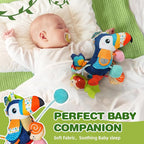 Jollybaby Musical Activity Pull String Hanging Toy for Baby Stroller Car Seat Crib Play Gym, Plush Stuffed Toucan Toy for Carseat with Music Teether Rattles, Sensory Toy for Baby Gift