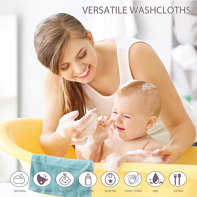 Baby Washcloths 6 Pack 100% Cotton Soft and Absorbent Terry 10" x 10" Wash Cloths Wipes for Face Hand Body Burp Rag with Sensitive Skin for Newborns Infants Toddlers