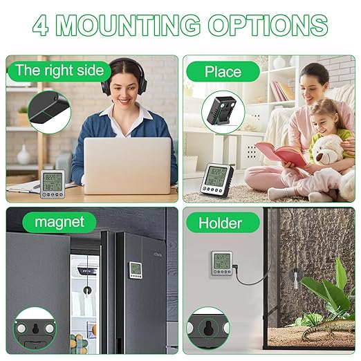 Digital Refrigerator Freezer Fridge Thermometer with Extra Sensor Digital Hygrometer max and min Before 24 Hours and All time Remember Reptile Tank Thermometer Hygrometer White zz20