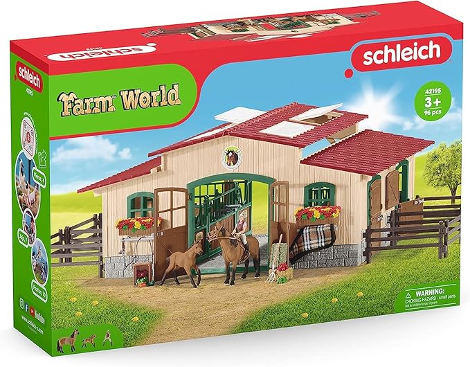 Schleich Farm World - 96PC Riding Center with 2 Horse Figurines, Rider Figure, and Accessories - Screen Free, Realistic Farm Animal Toys for Girls and Boys - Kids 3+ | 42195