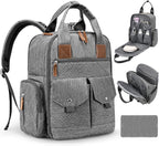 Diaper Bag Backpack - Large Diaper Bag with Portable Changing Pad as Baby Shower Gifts, Lightweight Waterproof Unisex Travel Baby Bag with 4 Insulated Pockets and Stroller Buckles, Dark Grey