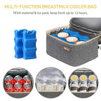 NCVI Breastmilk Cooler Bag with 2 Ice Pack, Breast Pump Bag with Cooler Fits 6 Bottles, Double Layer Breast Milk Baby Bottle Cooler Bag, for Travel, Nursing Mom Daycare, Work, Picnic (Grey)