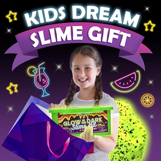 Original Stationery Tropical Glow in The Dark Slime Kit - Multicolor - for Girls & Boys Ages 7 Years and Up - Includes Glow Powder, Foam Beads & Glitter for Neon, Crunchy & Jelly Cube Slimes
