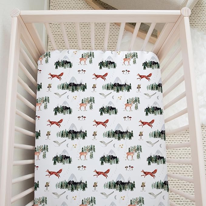Crib Sheets Neutral - Fitted Baby Crib Sheets Bed for Girl Boy - 2 Pack Standard & Toddler Mattress (Woodland Forest Animals) - Buttery Soft Organic Cotton Blend