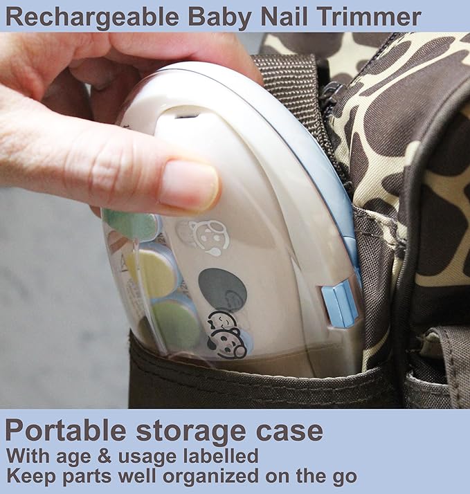 Rechargeable 22 in 1 Baby Nail Trimmer, Usage Labeled Case, 13 Extra Replacement Tools, Royal Angels Electric Nail File with LCD display, Newborn Toddler Nail Care Clipper Kit (Rechargeable,WhiteBlue)