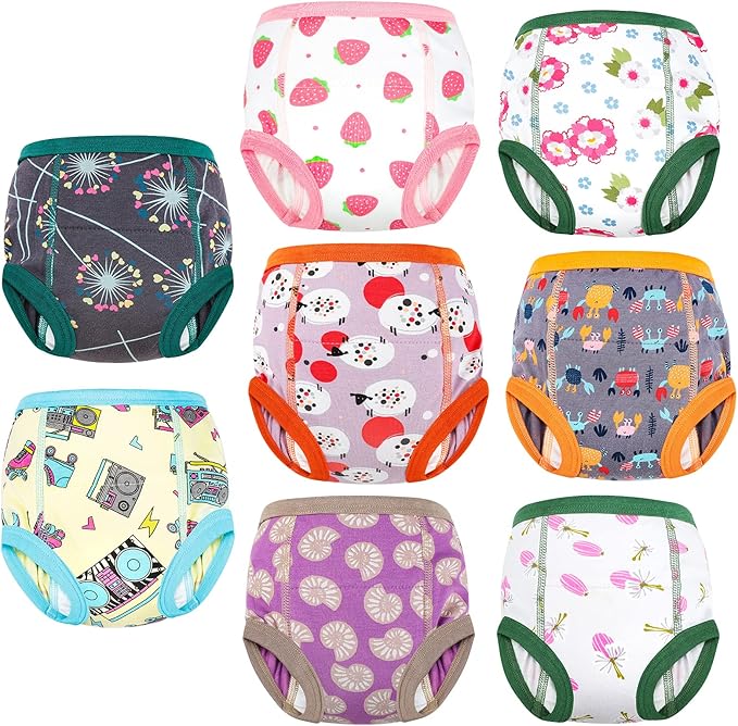 MooMoo Baby 8 Packs Potty Training Pants Cotton Absorbent Training Underwear for Toddler Boy and Girls 2T-9T