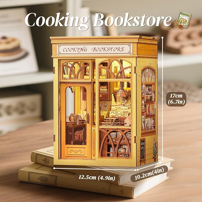 CUTEBEE Book Nook Kit - DIY Miniature House Dollhouse Kit for Adults and Teens, Booknook Tiny House Bookshelf Decor 3D Wooden Puzzle, Gifts for Family, Friends (Cooking Bookstore)