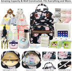 Diaper Bag Backpack Tote for Women Large Capacity with Insulated Pockets Multifunctional Diaper Bags For Baby Girl Boy Waterproof Baby Bags, Maternity Bag Black Pink Floral