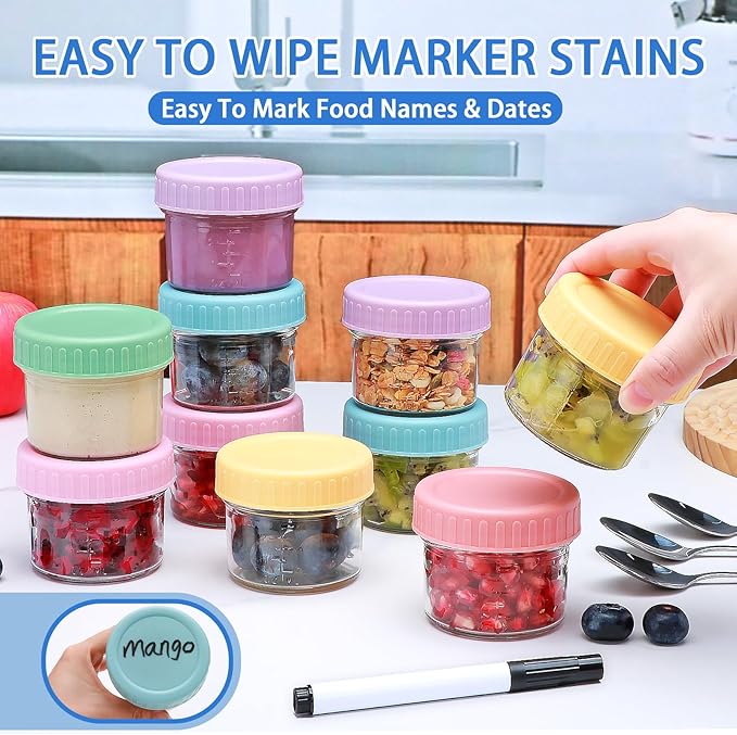 Accguan 6 Pack Glass Baby Food Storage Containers, 4 oz Baby Food Jars with Lids, Baby Food Maker for Microwave & Dishwasher Freezer Safe,BPA Free