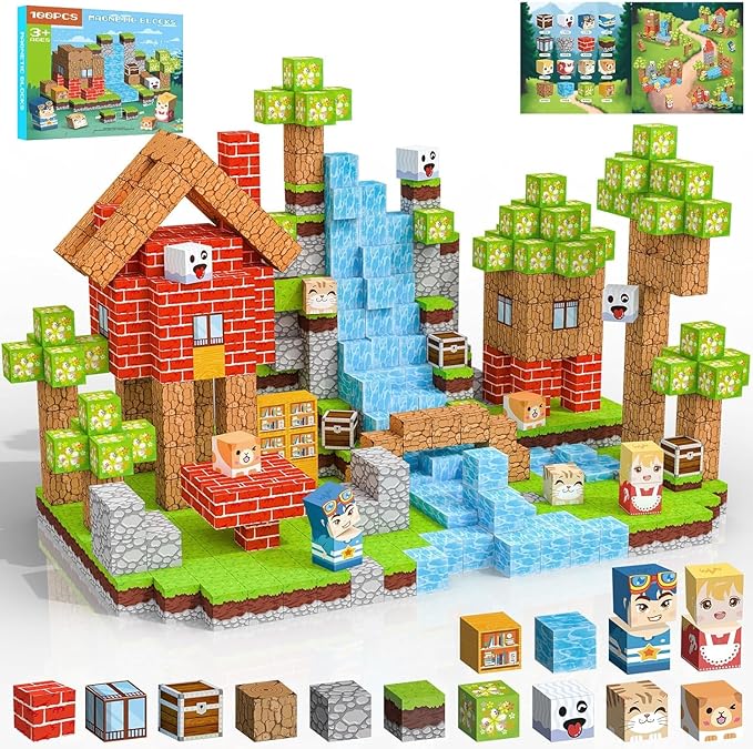Magnetic Blocks 100 PCS Magnetic Building Blocks, 3+ STEM Montessori Sensory Toys, Magnetic Cube for for 3 4 5 6 7 8 9 10 11 12 8-12 Years Old Boys & Girls Birthday Gifts