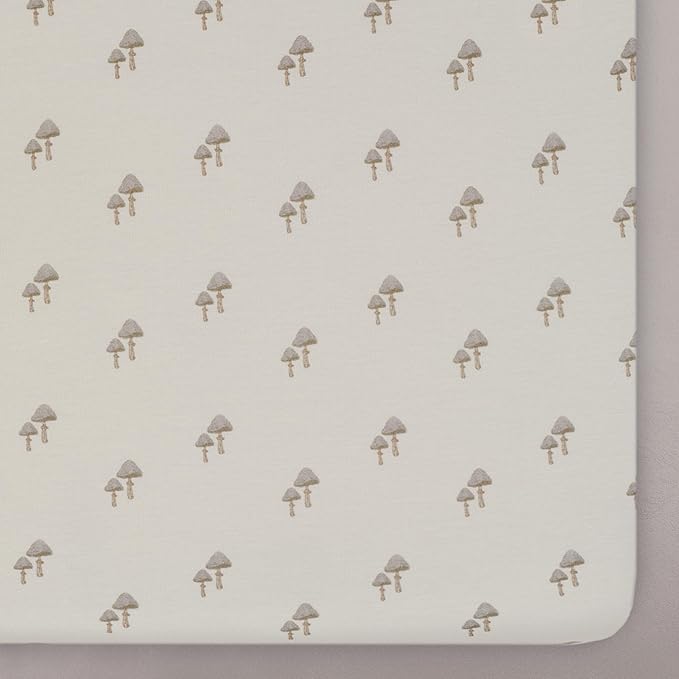 Oilo Crib Sheet, Breathable, Fitted, Organic Cotton Jersey, 300-Thread, Machine Wash, Fits Standard Crib (28" x 52" x 6"), Toddler Bedding, Heirloom Organic Collection, Mushroom