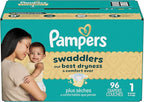 Pampers Swaddlers Diapers, Size 1 (8-14 lbs), 96 Count, Absorbent, Keeps Baby Dry and Comfortable, Skin Safe Disposable Baby Diaper (Packaging May Vary)