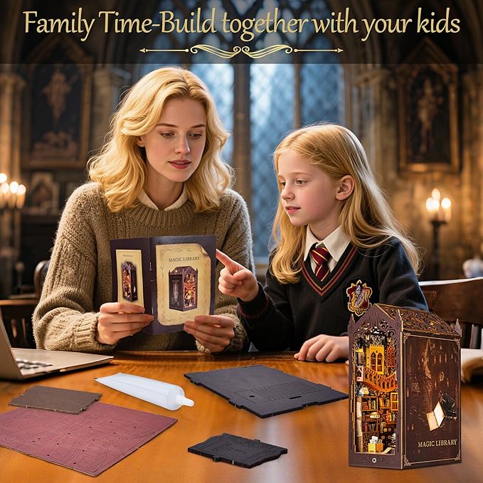 Book Nook Kit for Adult DIY Booknook Dollhouse Miniatures Bookshelf Insert Library Decor 3D Wooden Puzzle