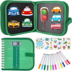 Erasable Doodle Set for Kids - Reusable Magic Drawing Book with 12 Watercolor Pens 14 Page Drawing, Road Trip Car Game Writing Painting Set for Boys and Girls (Traffic Light)