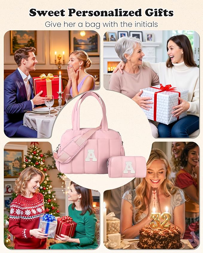 Duffle Bag for Travel, Weekender Bags for Women，Gifts for Women Birthday, Initial Overnight Bag with Wet Pocket，Lightweight Travel Bags Personalized Gym Tote with Makeup Pouch