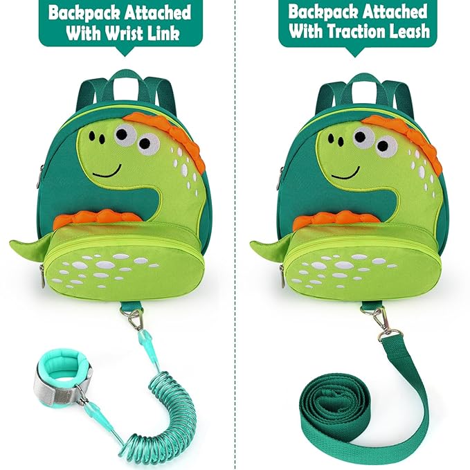 Accmor Toddler Harness Backpack Leash, Cute Dinosaur Backpacks with Anti Lost Wrist Link, Cute Mini Child Backpack Wristband Tether Strap and Protection Leashes for Boys Girls Aged 1-3 Years