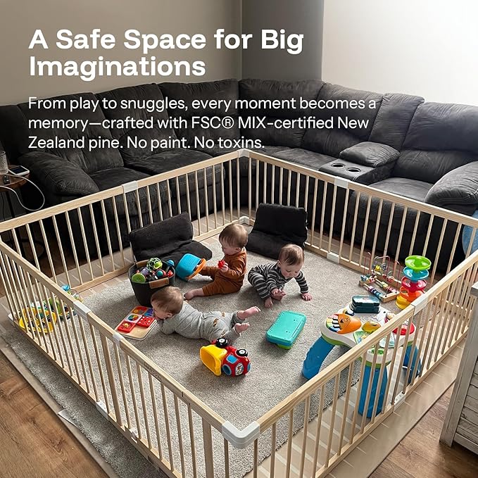 HARPPA Baby Gate Playpen Wooden Playpen for Babies and Toddlers Large Play Yards Baby Fence Play Area 60 x 71.5 x 24 inch