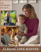 3 Pack Women's Nursing Long Sleeve Tops Breastfeeding Thermal Sweaters with Hidden Zipper Maternity Ribbed Shirts