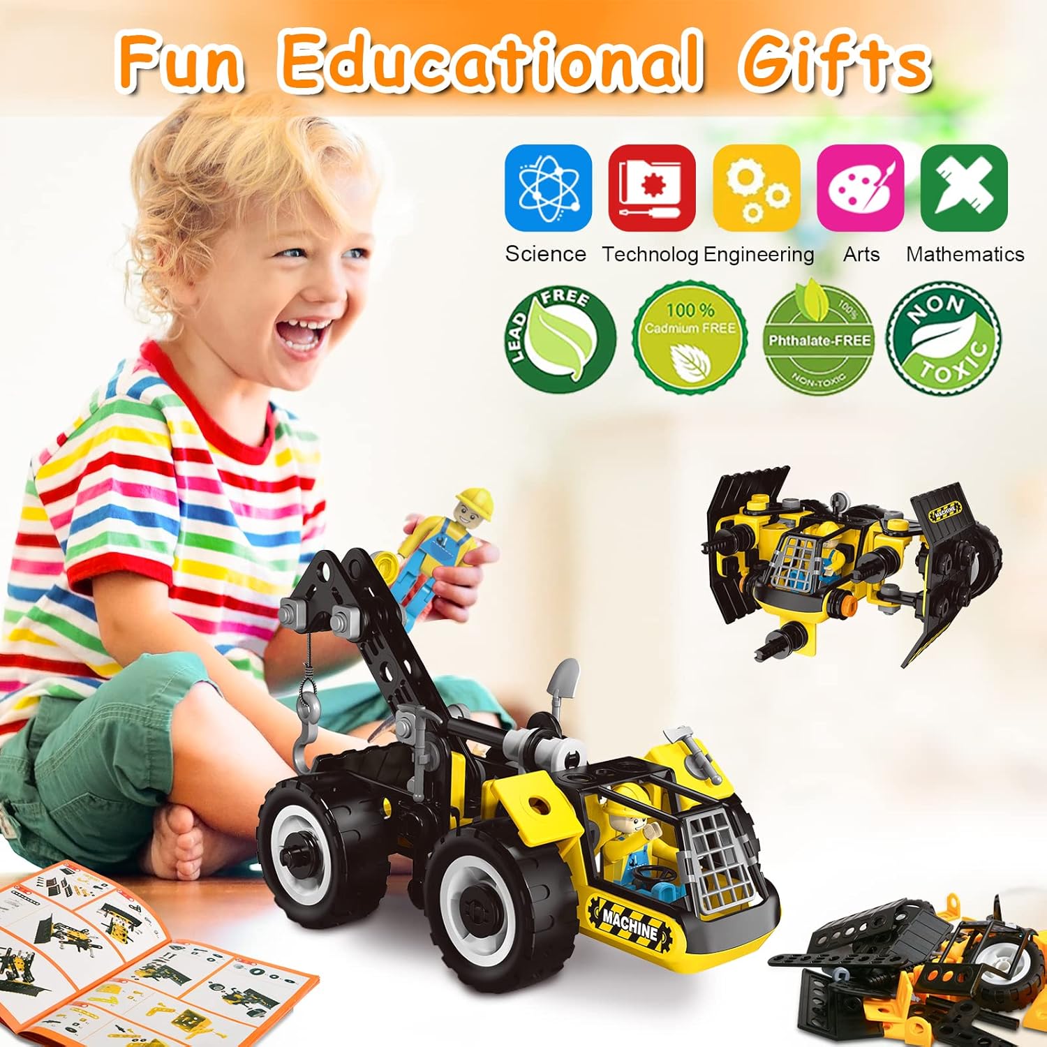 HOMETTER Building Toys for Age 5 6 7 8+ Year Old Boys Gift, 6 in 1 Engineering Toys, STEM Learning Toys Educational Building Set