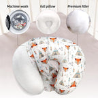 LAT Nursing Pillow for Breastfeeding,100% Cotton Removable Cover,Ergonomic Breast Feeding Pillows for Mom and Baby,Machine Washable(Orange Fox)