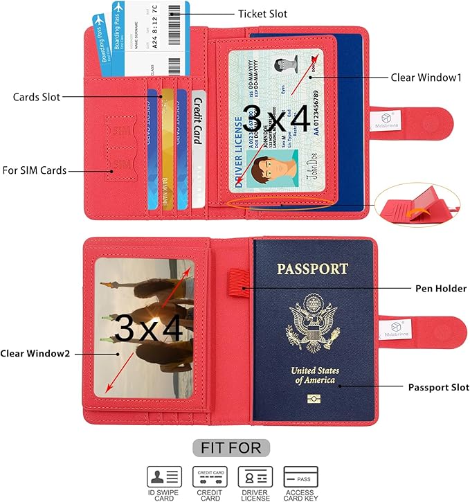 Melsbrinna Rfid Passport Holder for Travel women/Men, Cute Passport Wallet Rfid Blocking Card Slots, Rfid Passport Cover/CaseTravel Wallet, Passport Book Holder (1, Red4)