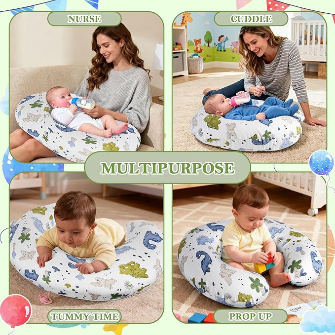 Nursing Pillow for Breastfeeding and Bottle Feeding, Ergonomic Design for Tummy Time & Sitting Support, with Removable & Washable Soft Cover, Hypoallergenic Newborn Baby Pillow for Boys and Girls
