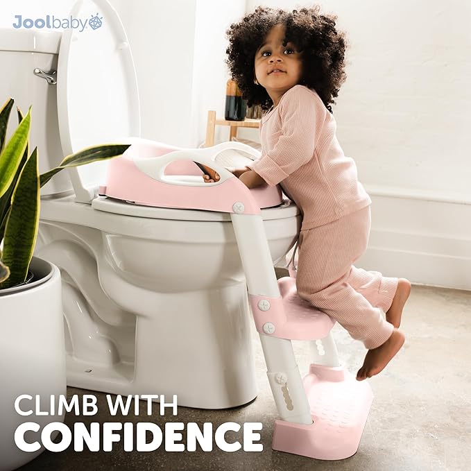 Jool Baby Potty Training Seat with 2 Step Ladder for Toddlers - Splash Guard, Adjustable Height (Pink)